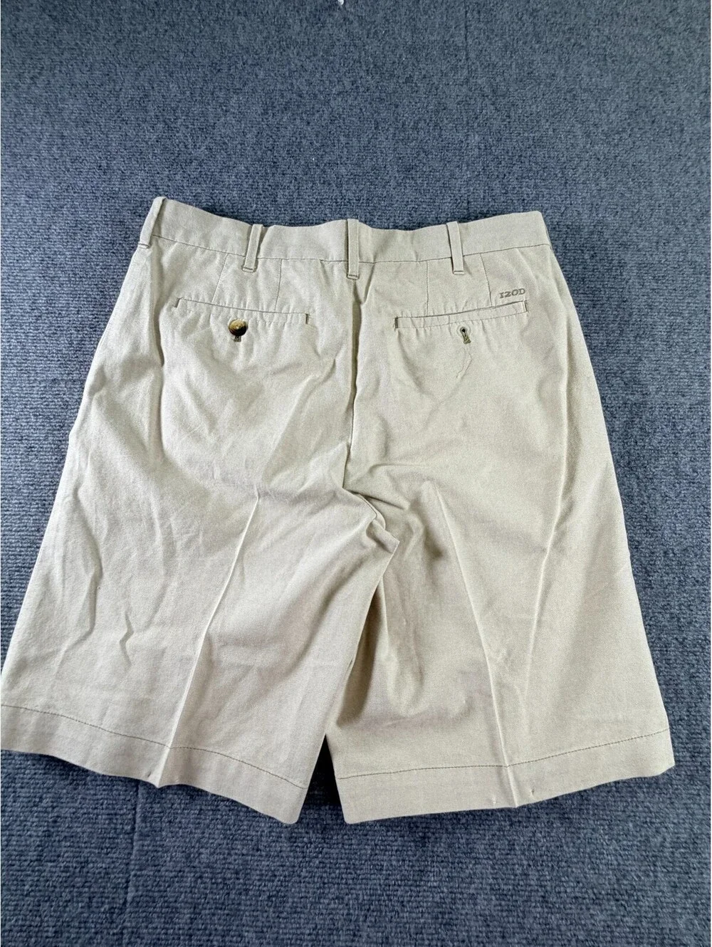 IZOD Mens Shorts Size 32 Khaki Beige 100% Cotton Pleated Front Casual Chino